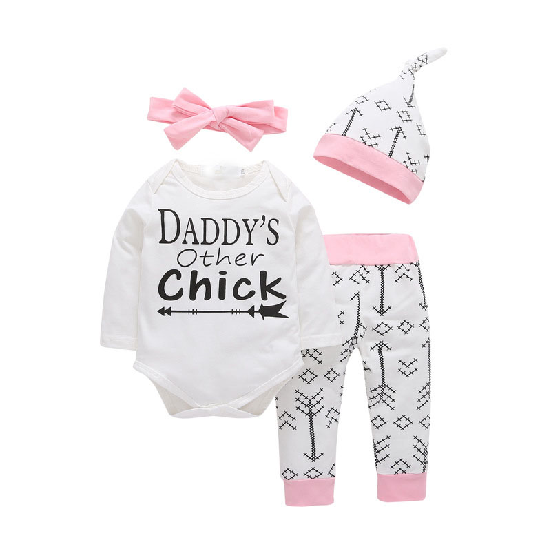 

Letter Print Bodysuit and Pants Headband Hat Set