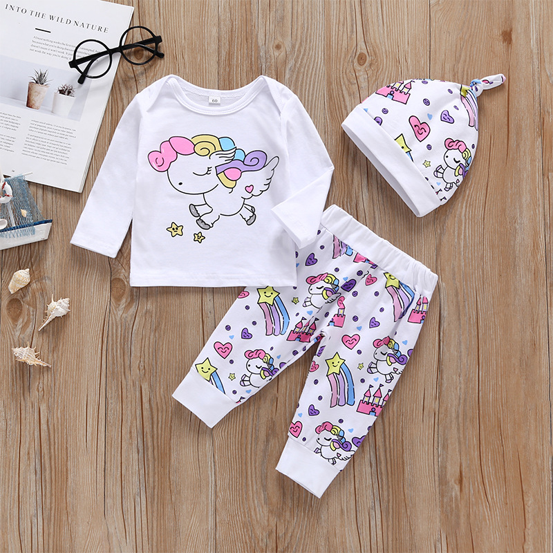 

3pcs Baby Girl Sweet Unicorn Baby's Sets Long Sleeve Infant Clothing Outfits