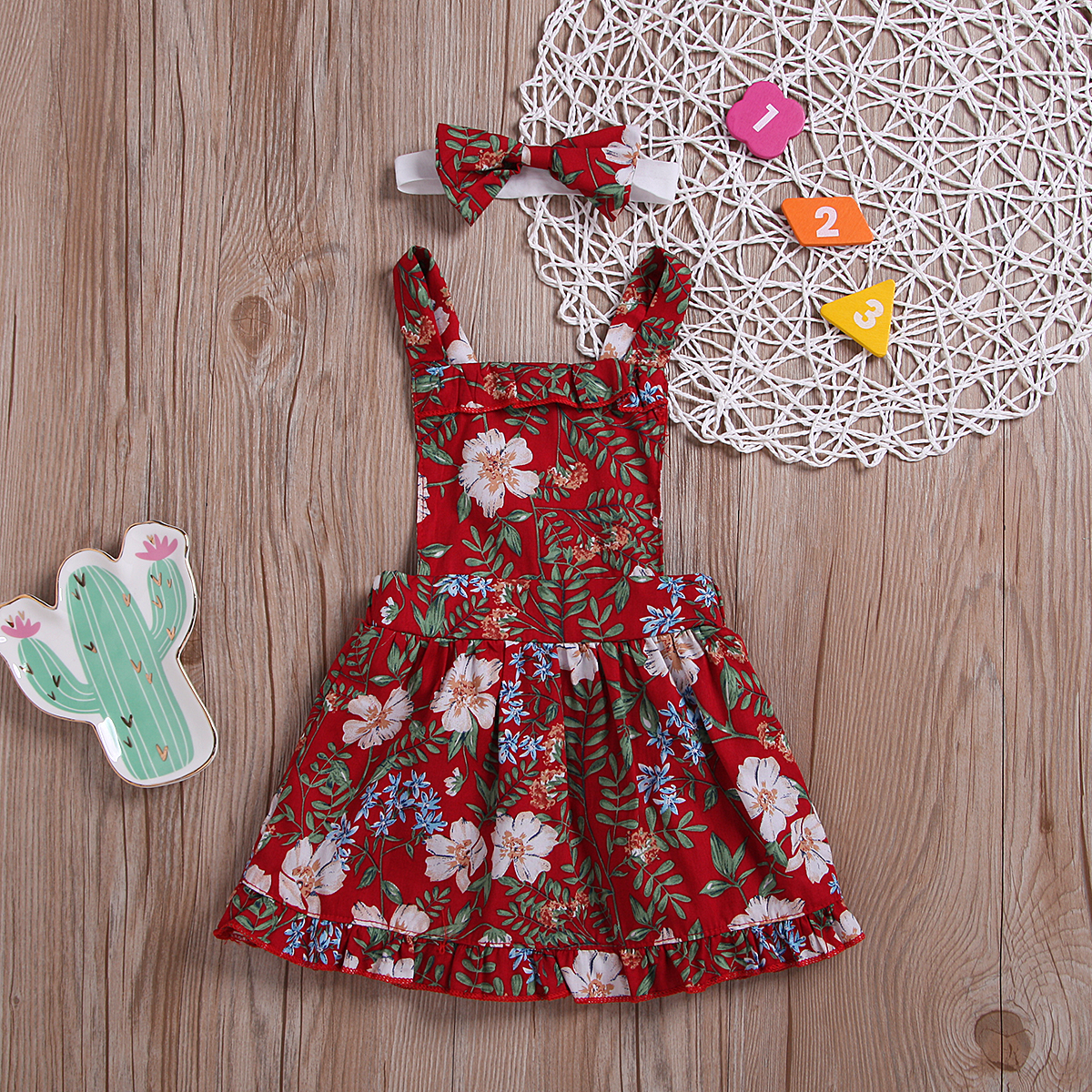 

Baby / Toddler Girl Floral Print Backless Strappy Dress with Bow Decor Headband