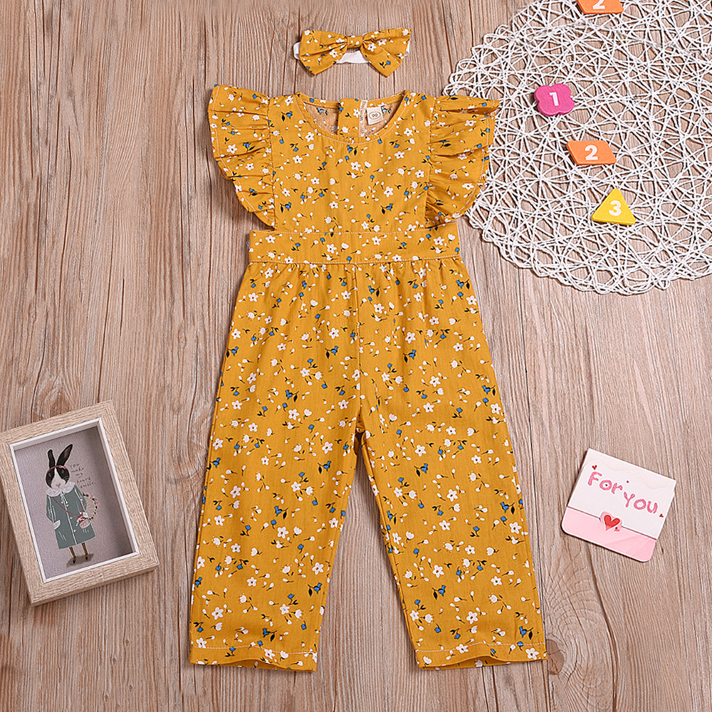

Baby/Toddler Girl Flutter-sleeve Floral Jumpsuit