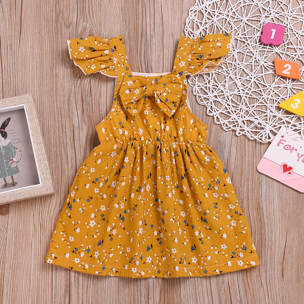 

Toddler Girl Floral Flutter-sleeve Dress with Bow