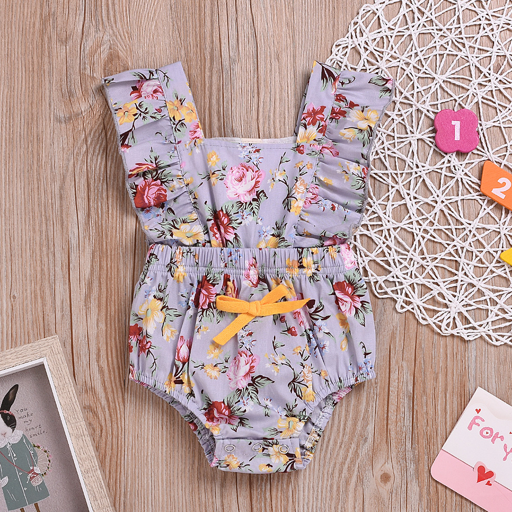 

Baby Girl Ruffle Side Floral Romper