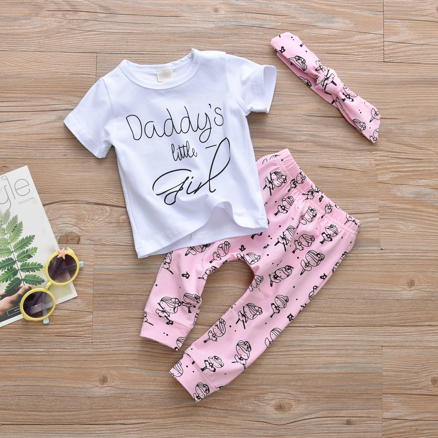 

3-piece Baby / Toddler Letter Print Top, Lovely Girls Print Pants and Headband