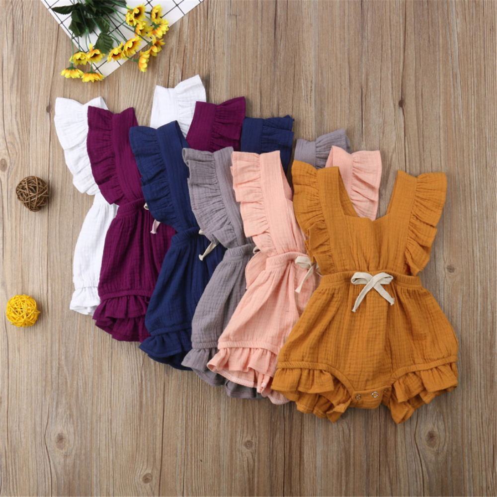 

Baby Girls Ruffle-sleeve Solid Romper