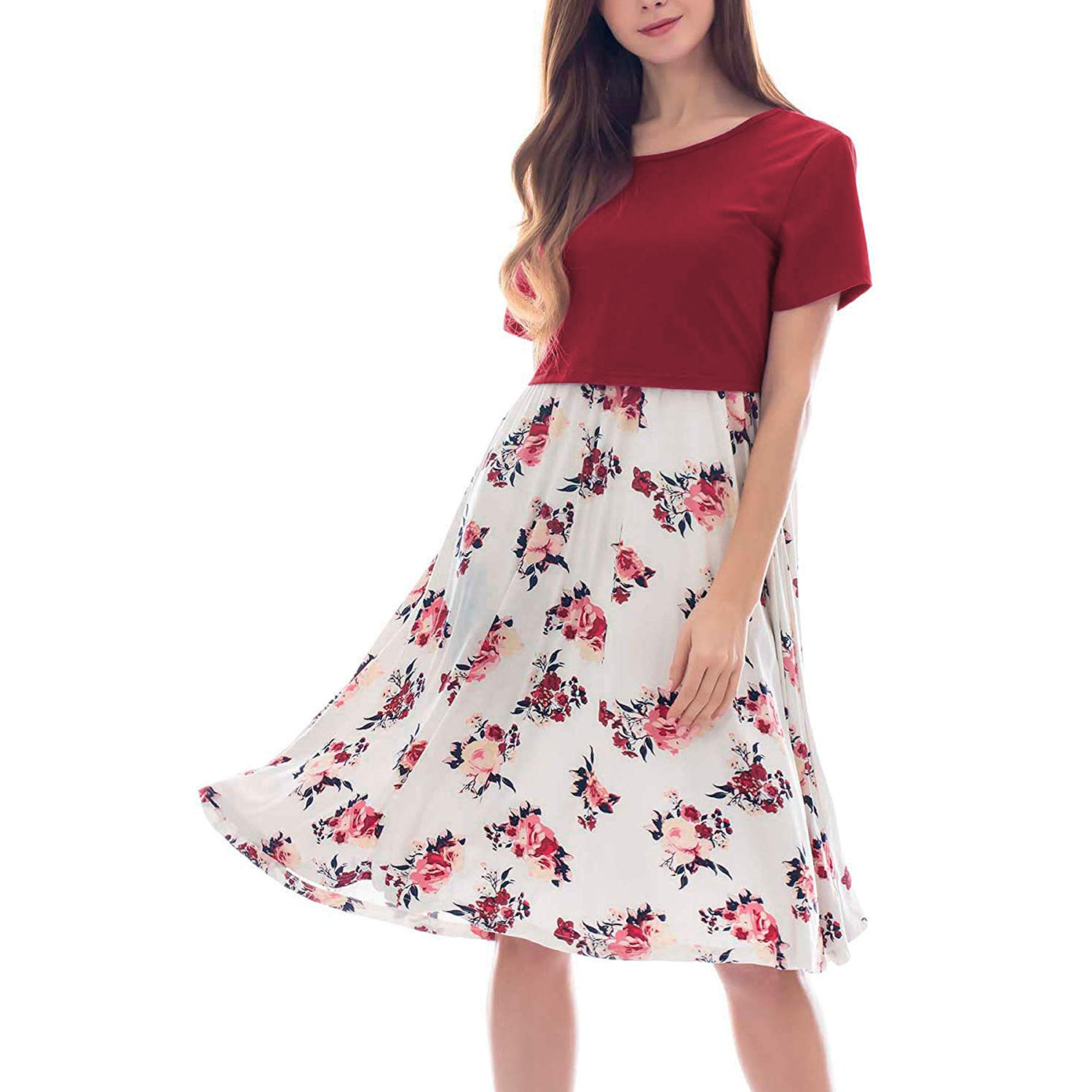 

Elegant Floral Print Nursing Dress