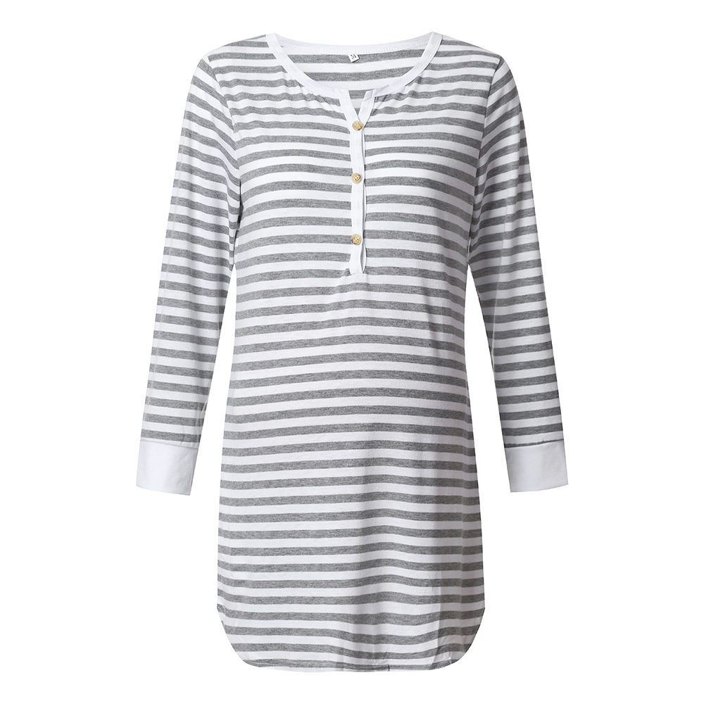 

Casual Striped Long-sleeve Nursing Dress