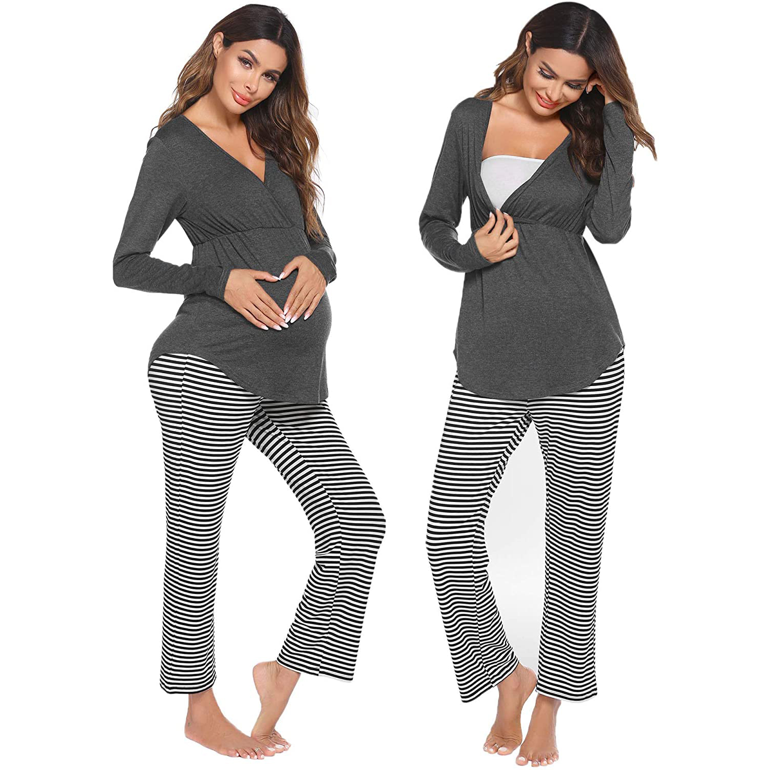 

Maternity Stripes Color block Pants suit