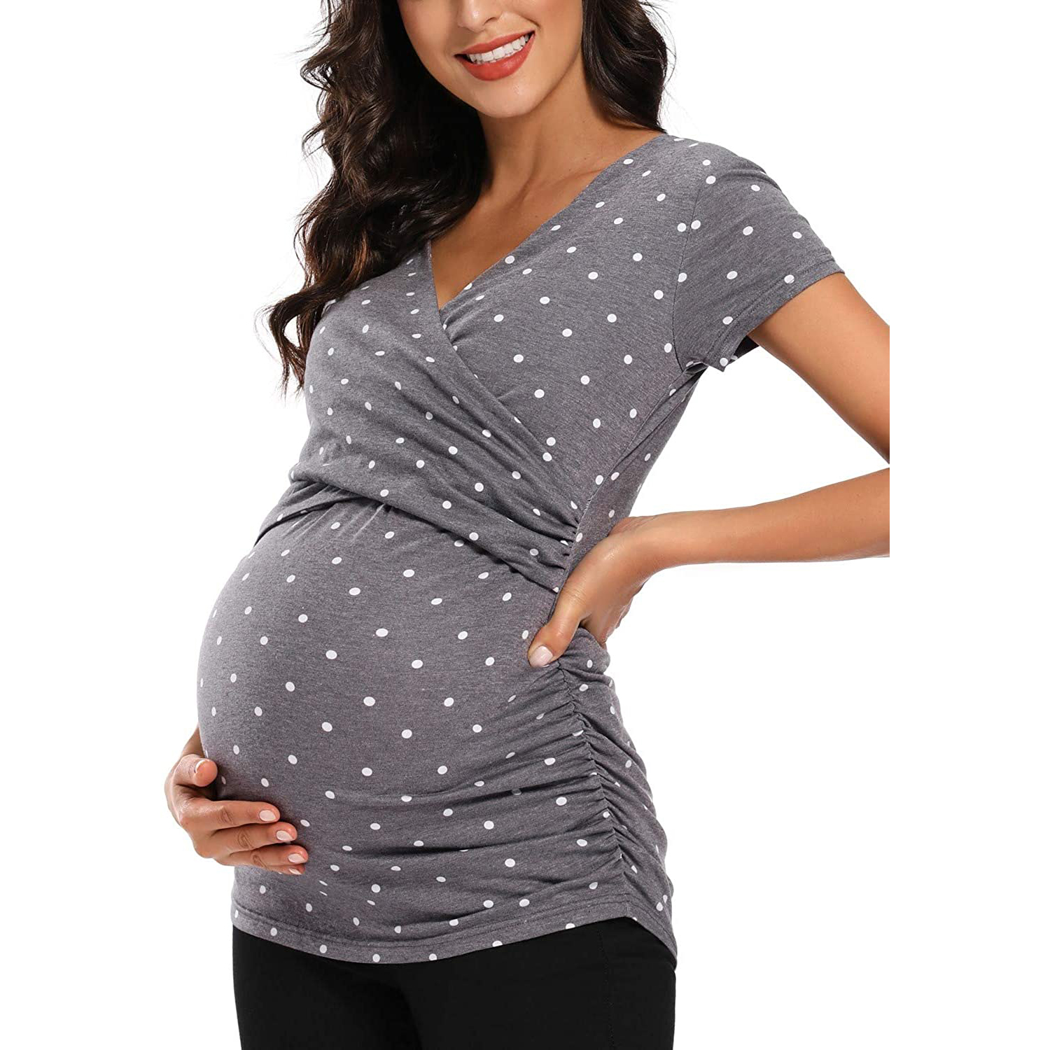 

Nursing casual Polka dot Print V-neck Short Sleeve Short-sleeve Nursing Tee