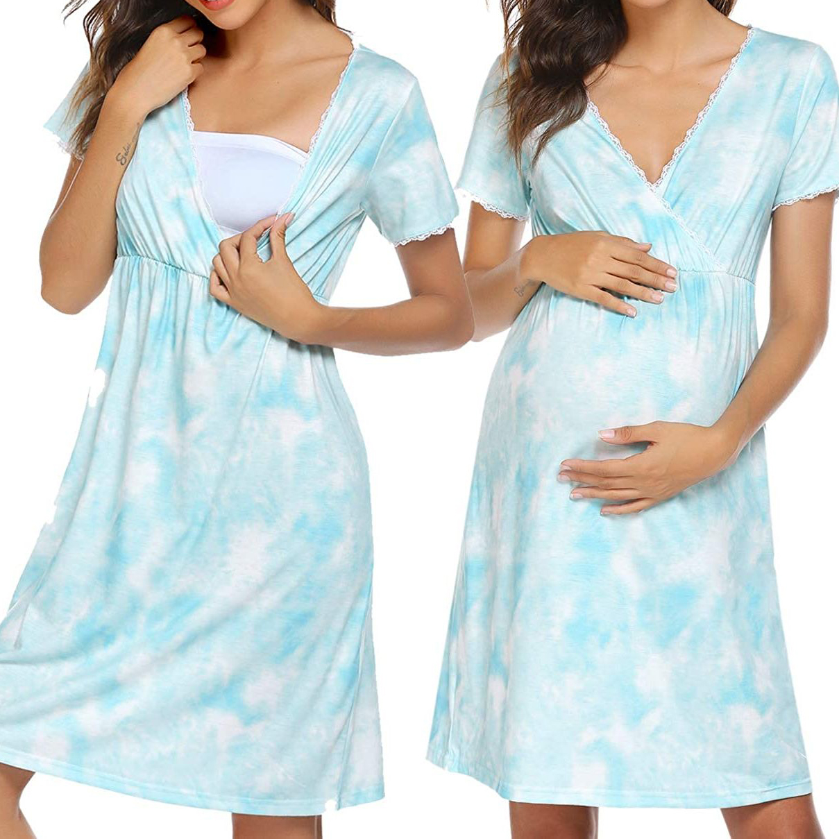 

Nursing casual Floral Print V-neck X Short-sleeve Nursing Dress