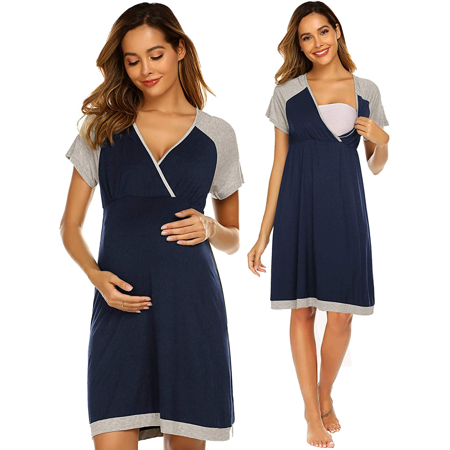 

Maternity Casual Color block Women Robe Dress