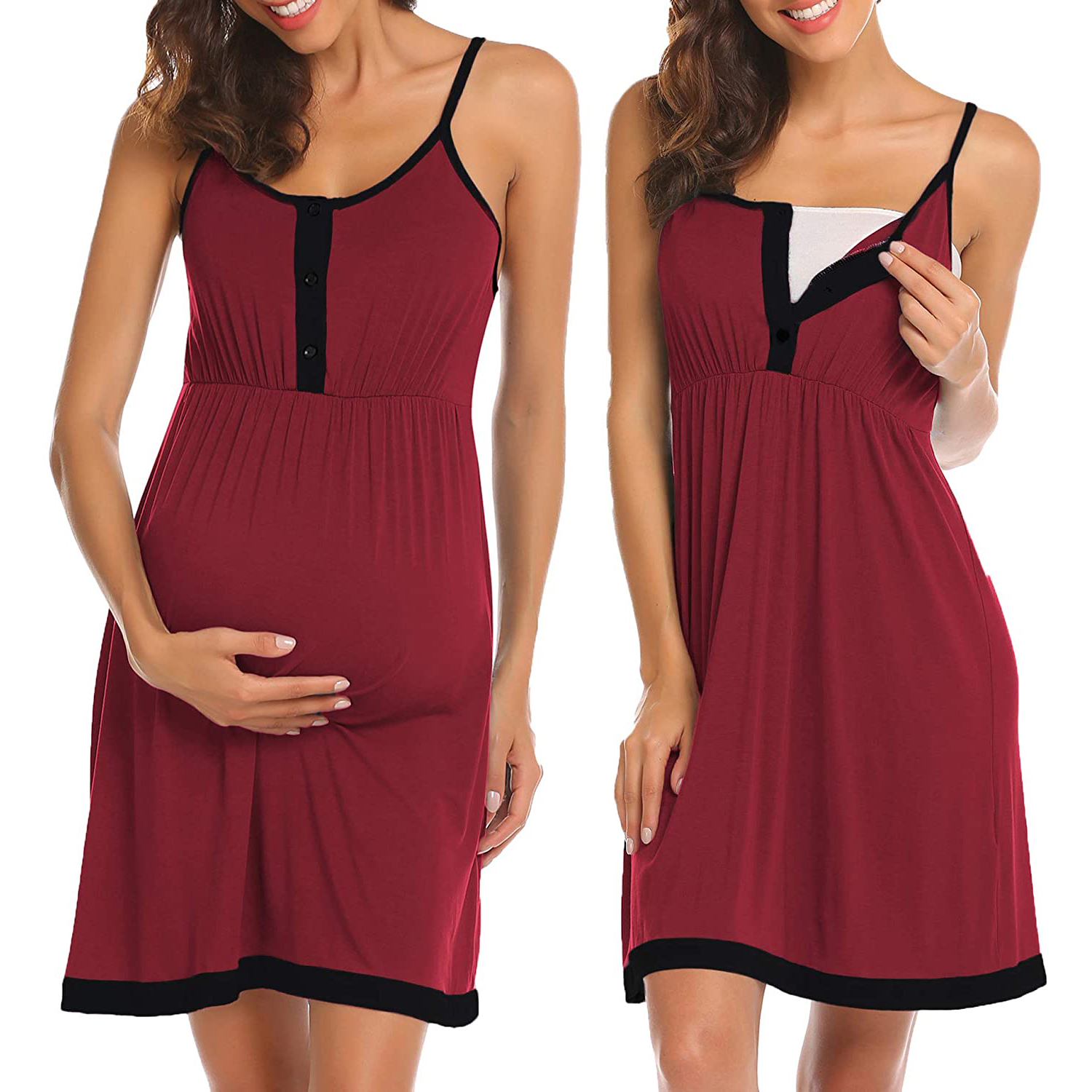 

Maternity Solid Button Design Robe & Nightgown