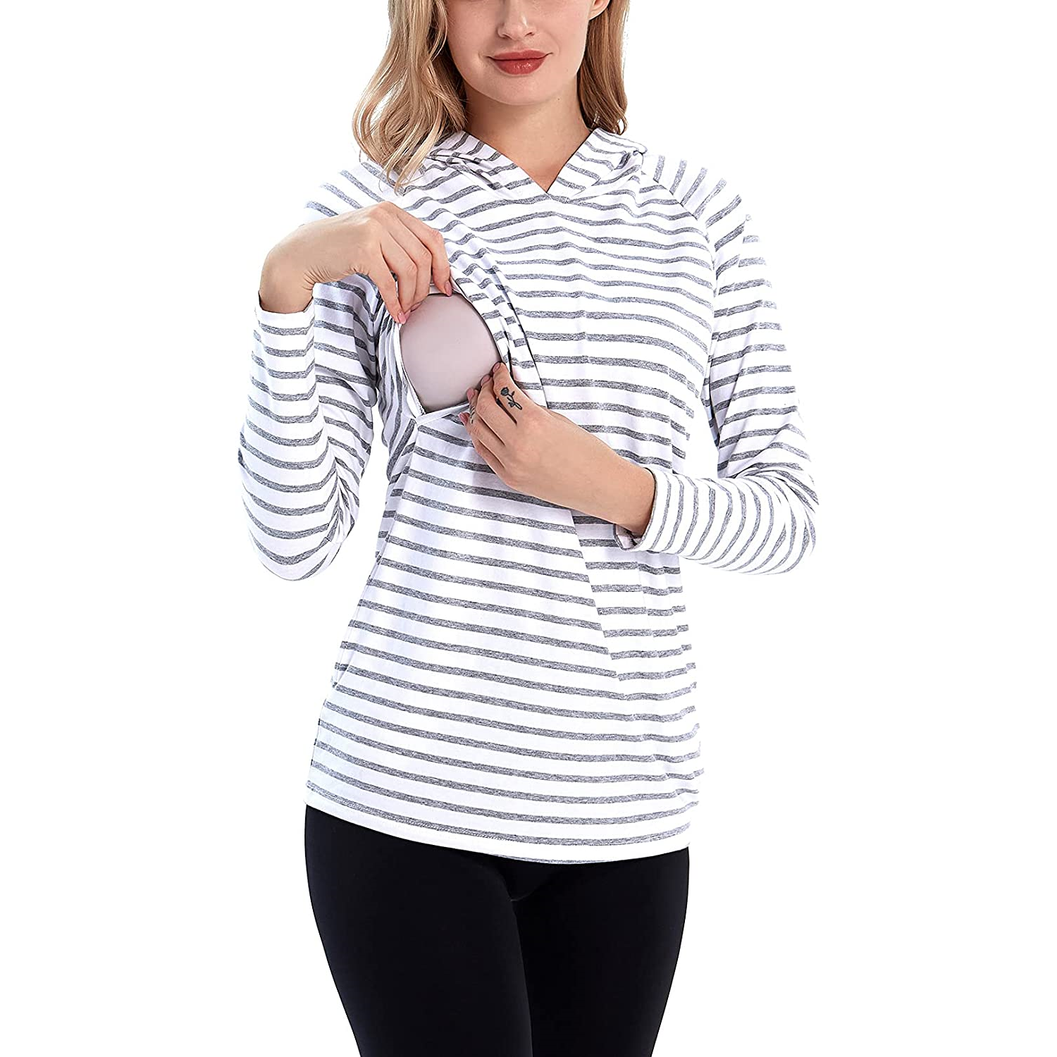 

Nursing Stripe Print Hooded Sweatshirt