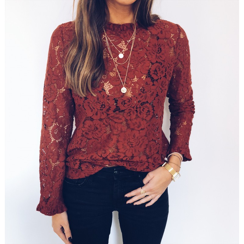 

Glamorous Lace Hollow out Long-sleeve Top