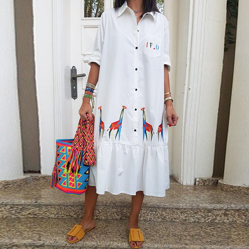 

Casual Solid Giraffe Print Crop Sleeves Dress