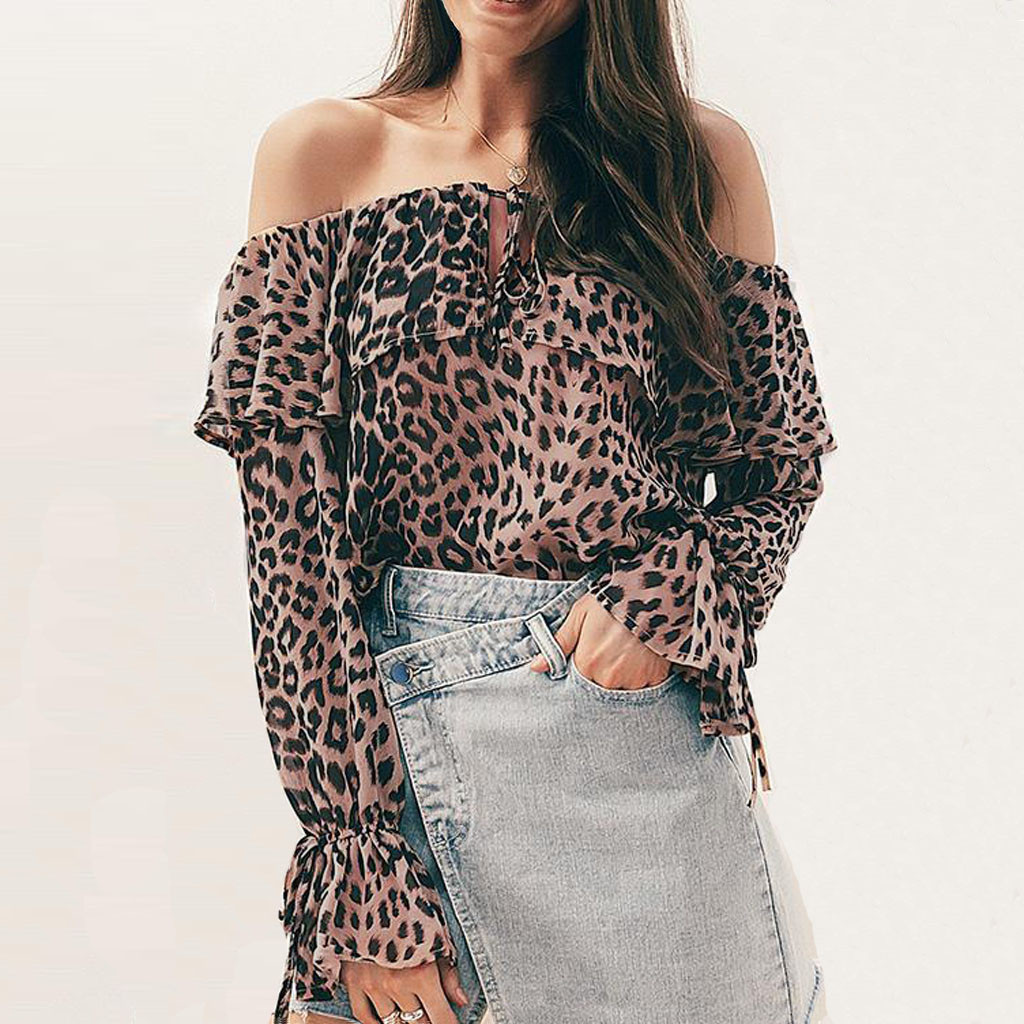 

Chic Leopard Bell Sleeves Off Shoulder Top