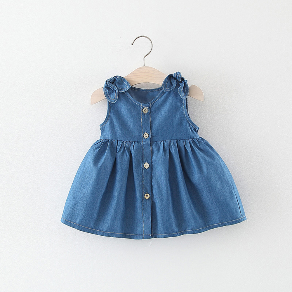 

Baby / Toddler Girl Bow Decor Sleeveless Denim Dress
