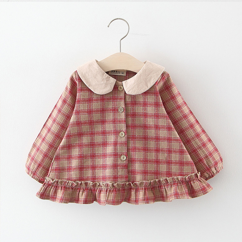 

Baby / Toddler Doll Collar Cardigan Plaid Long-sleeve Dress