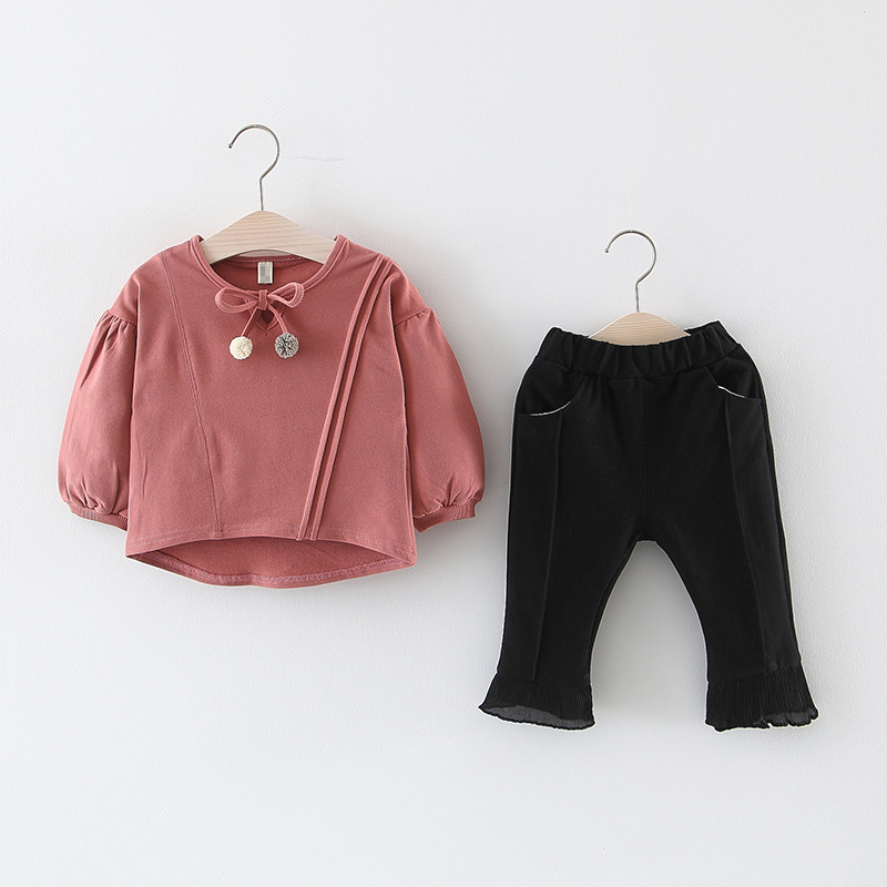 

Baby / Toddler Solid Bowknot Decor Long-sleeve Top and Pants Set