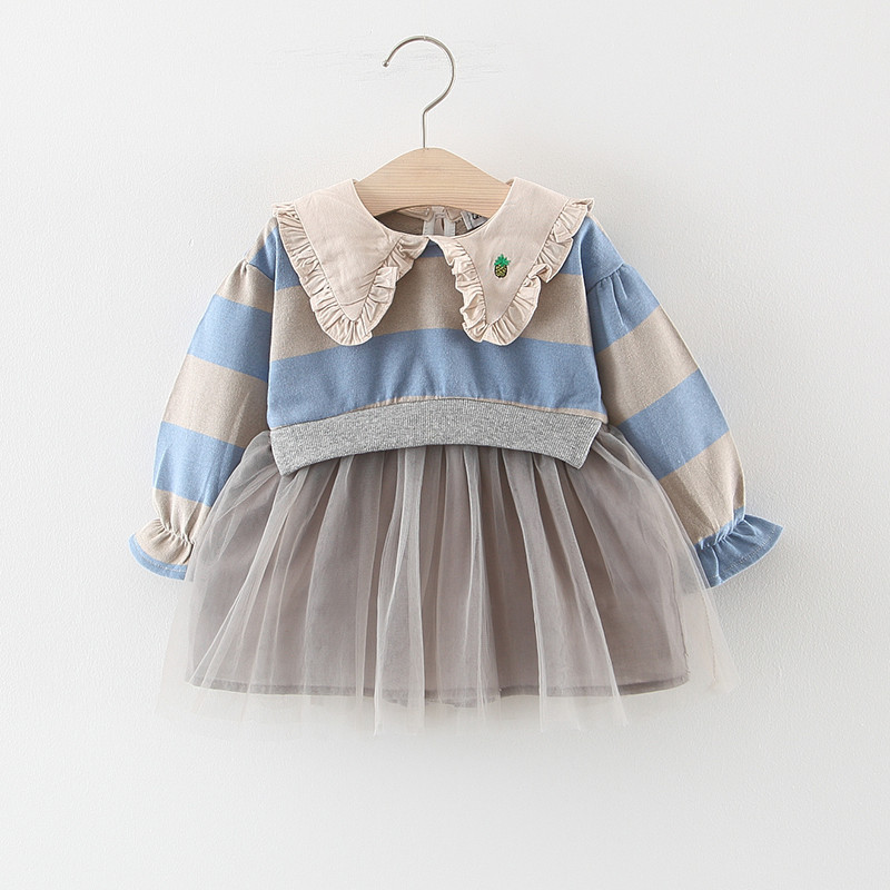 

Baby / Toddler Striped Doll Collar Tulle Tutu Dress