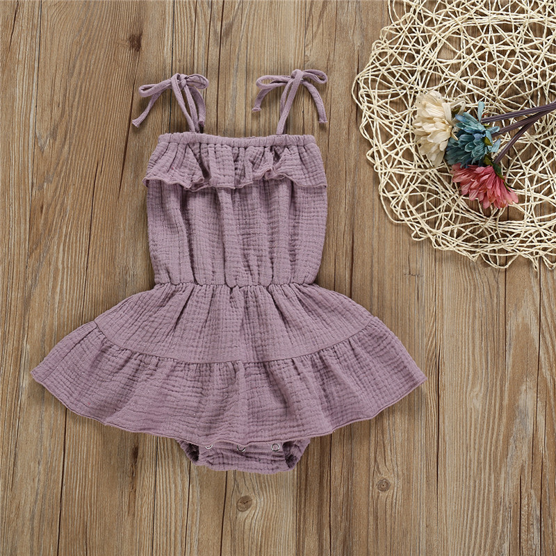 

Baby Solid Strappy Design Bodysuit Dress