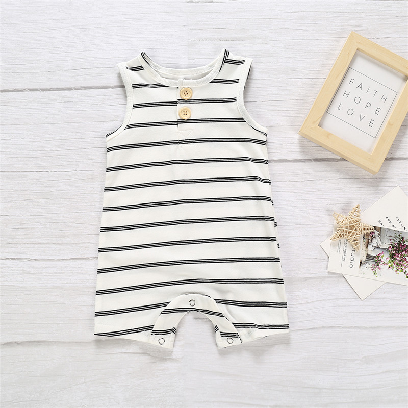 Baby Girl Trendy Striped Style Sleeveless Romper