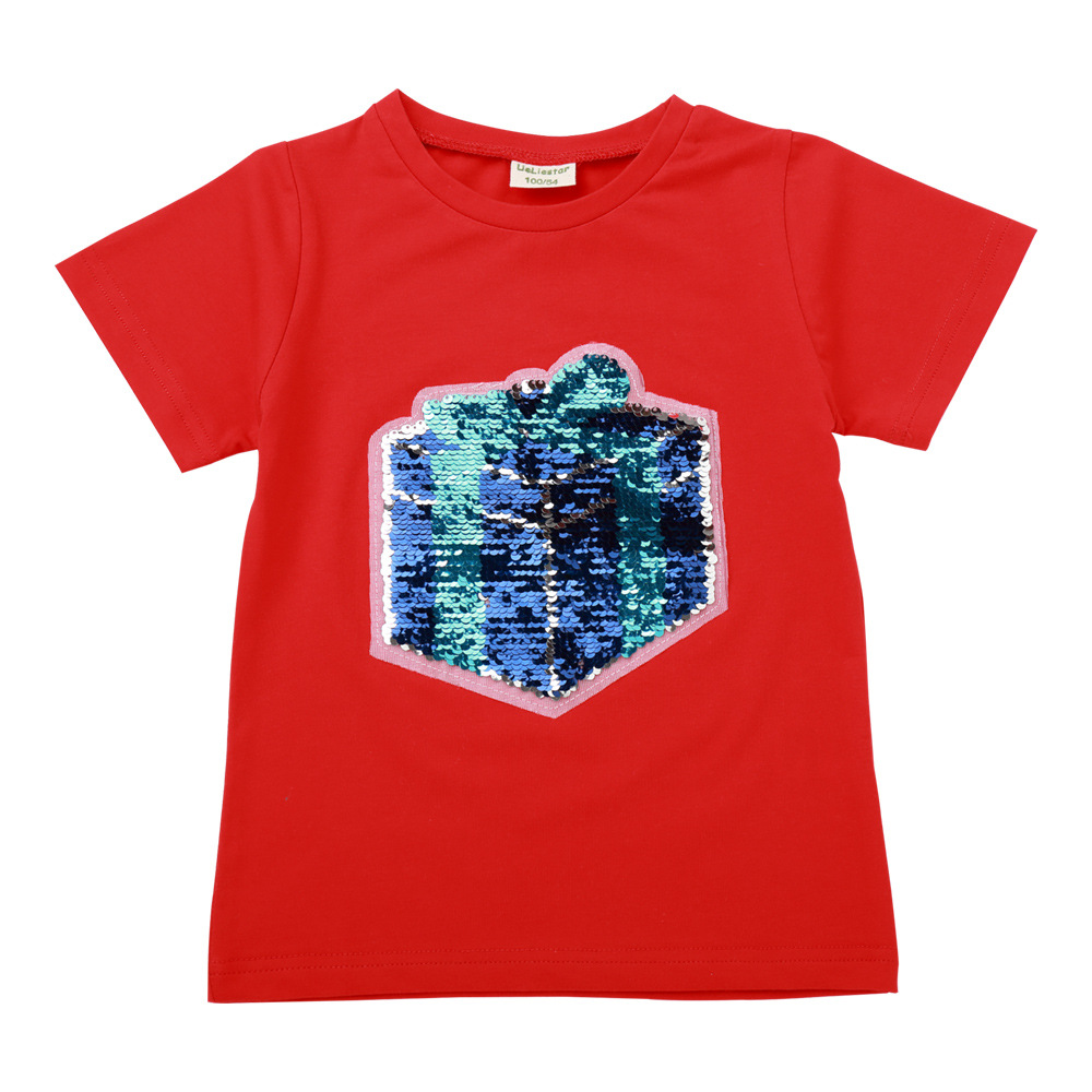 

Summer Print Pure Cotton Sequined Short-sleeve T-shirt