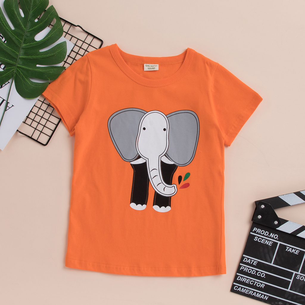 

Summer Boy's Print Elephant Round Neck Short-sleeve T-shirt