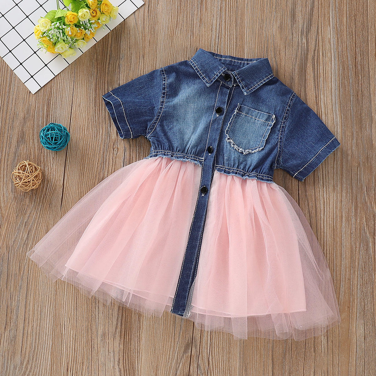 

Baby/ Toddler Girl's Denim Splice Tulle Dress