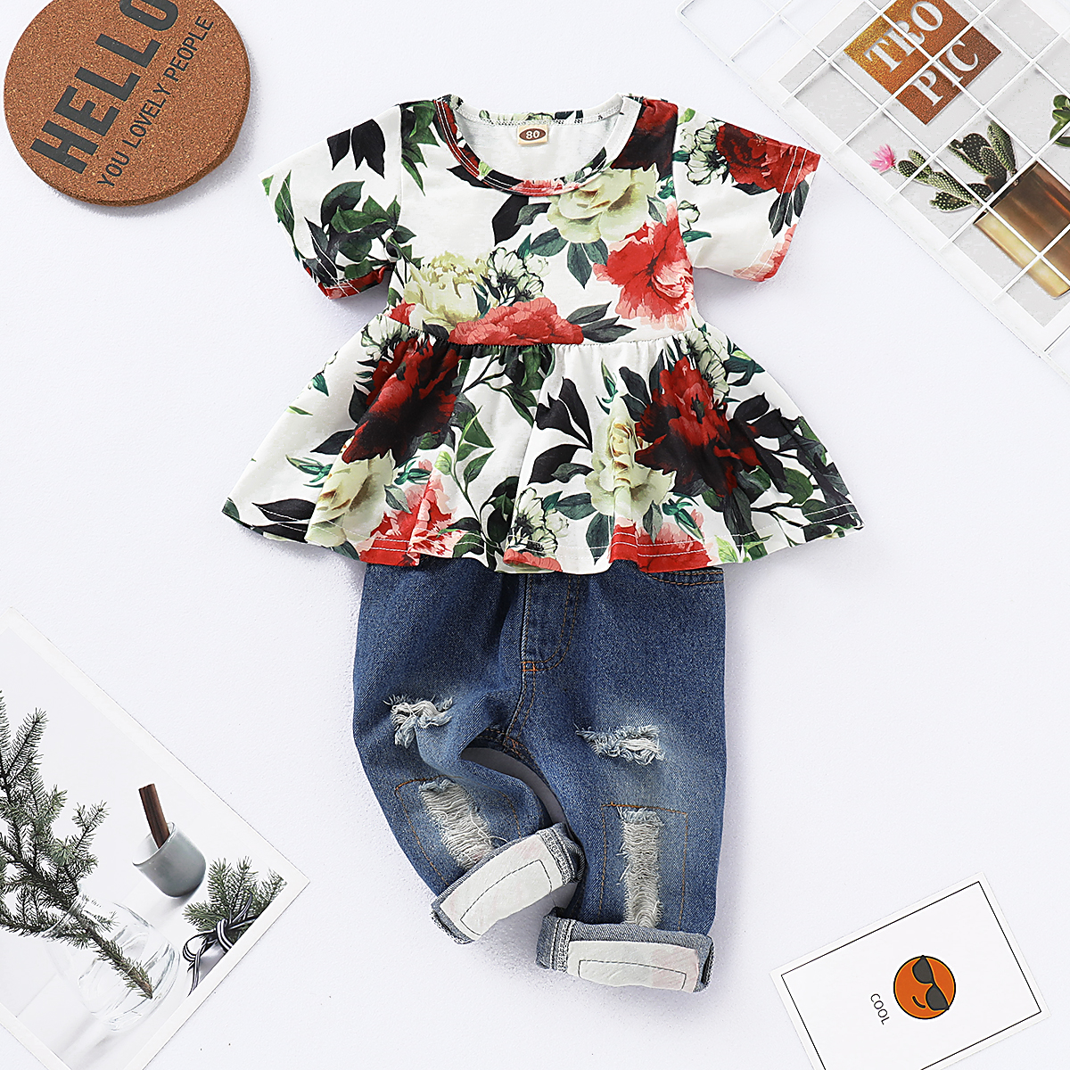 

Baby/Toddler Girl's Flower Dress and Denim Pants