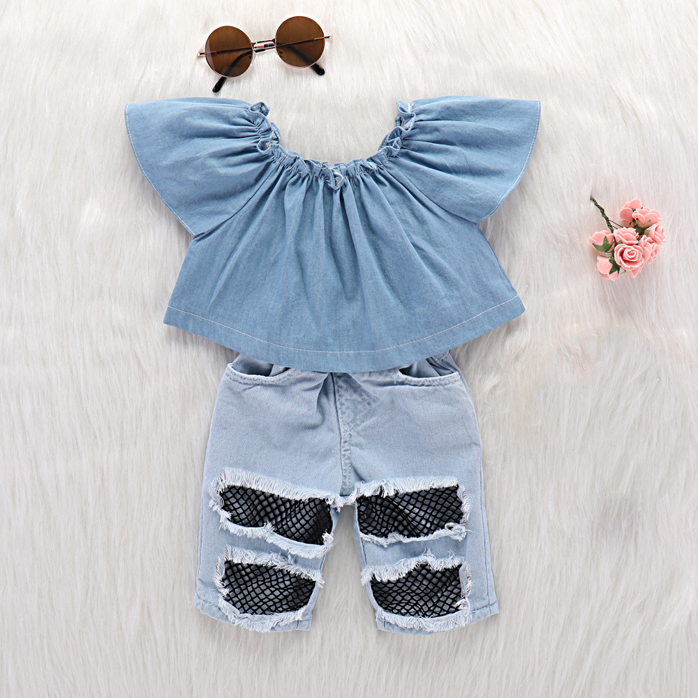 

Baby/Toddler Girl's Solid Denim Top and Pants