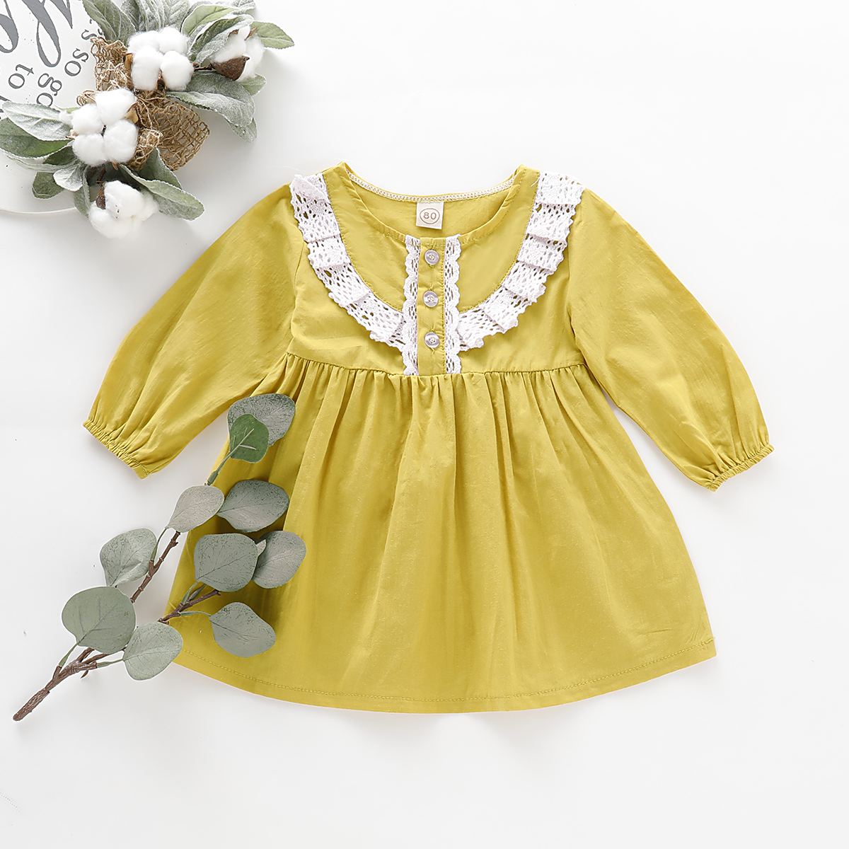 

Baby Solid Lace Long sleeves Dress
