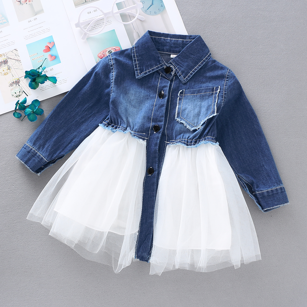

Baby / Toddler Stylish Denim Tulle Splice Dress