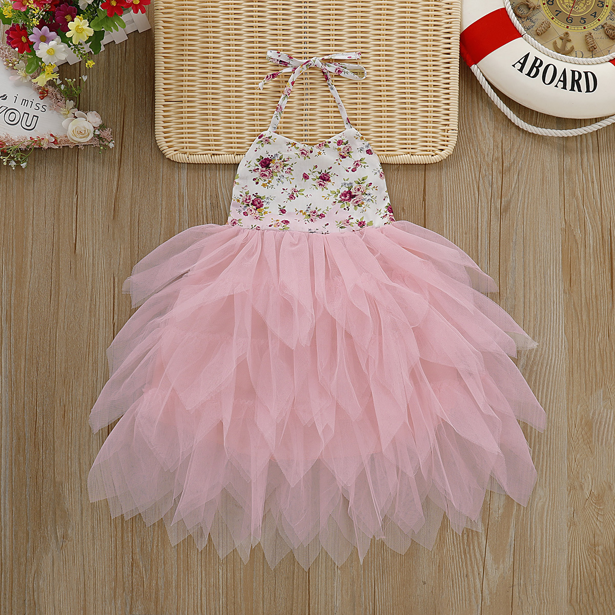 

Baby / Toddler Elegant Flower Print Halter Multilayers Tulle Bubble Dress