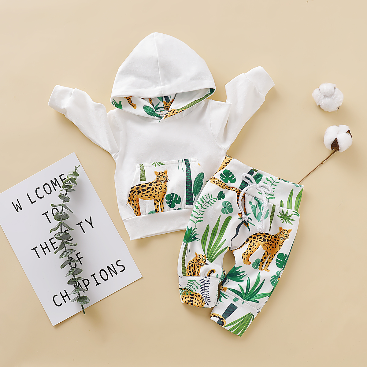 

Baby Leopard Print Hoodie and Pants Set