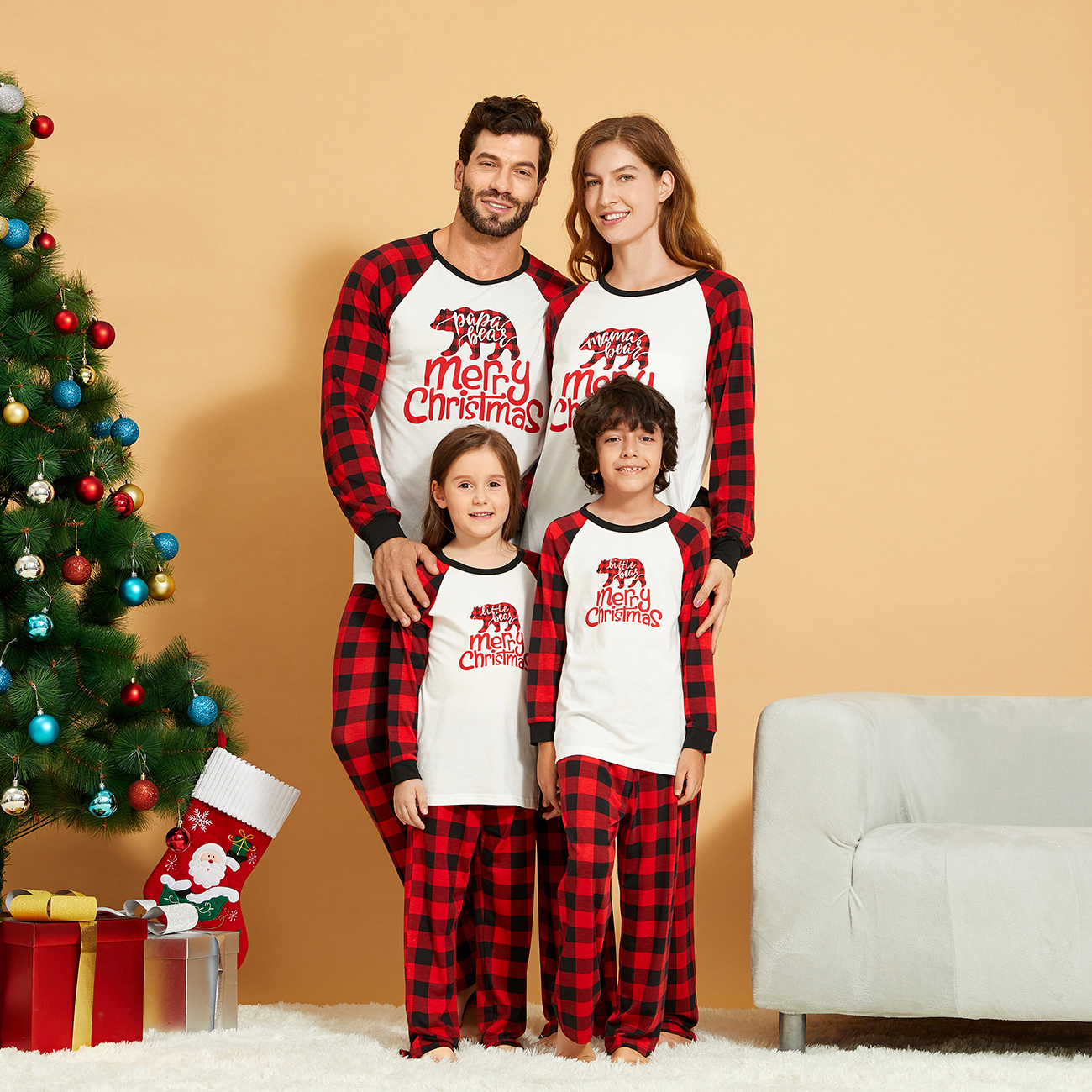 

Mosaic Family Matching Bear Print Plaid Pajamas Set