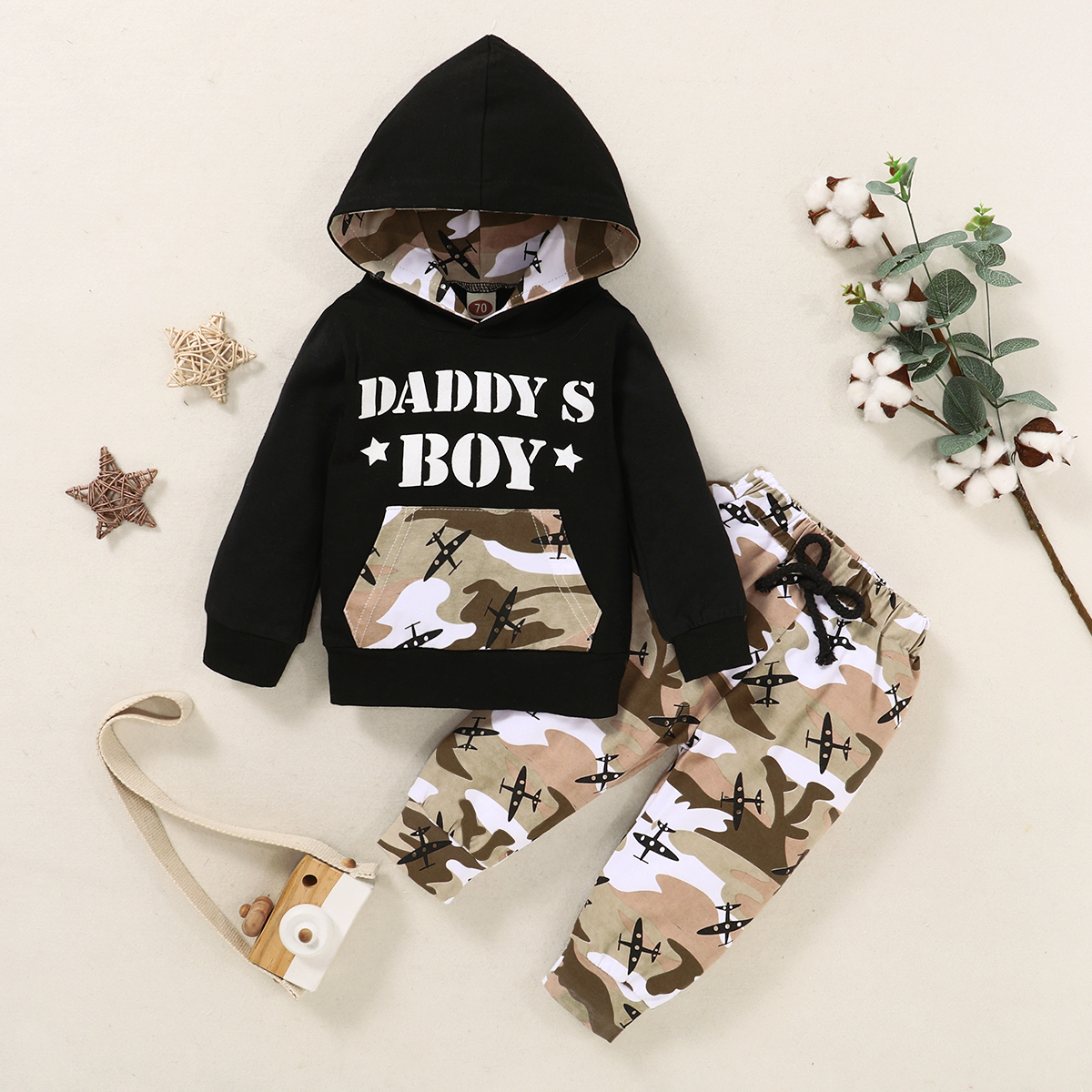 

2pcs Baby Boy casual Camouflage Baby's Sets Hoodie Fashion Long-sleeve Infant Clothing Outfits