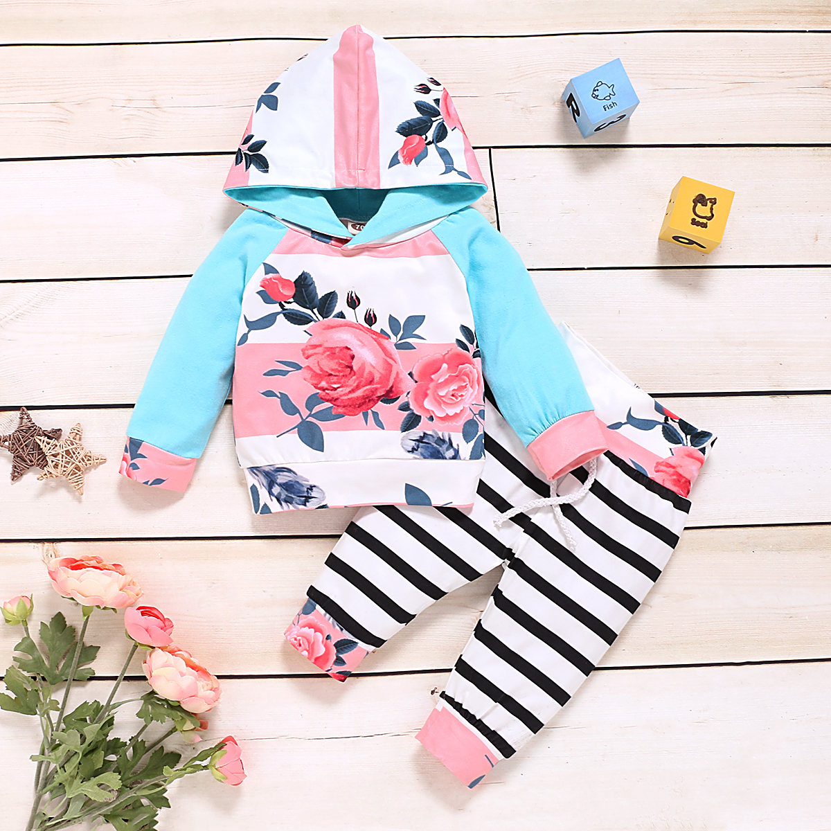 

2pcs Baby Girl Sweet Floral Baby's Sets Fashion Cute Infant Hooded Outfit Clothing