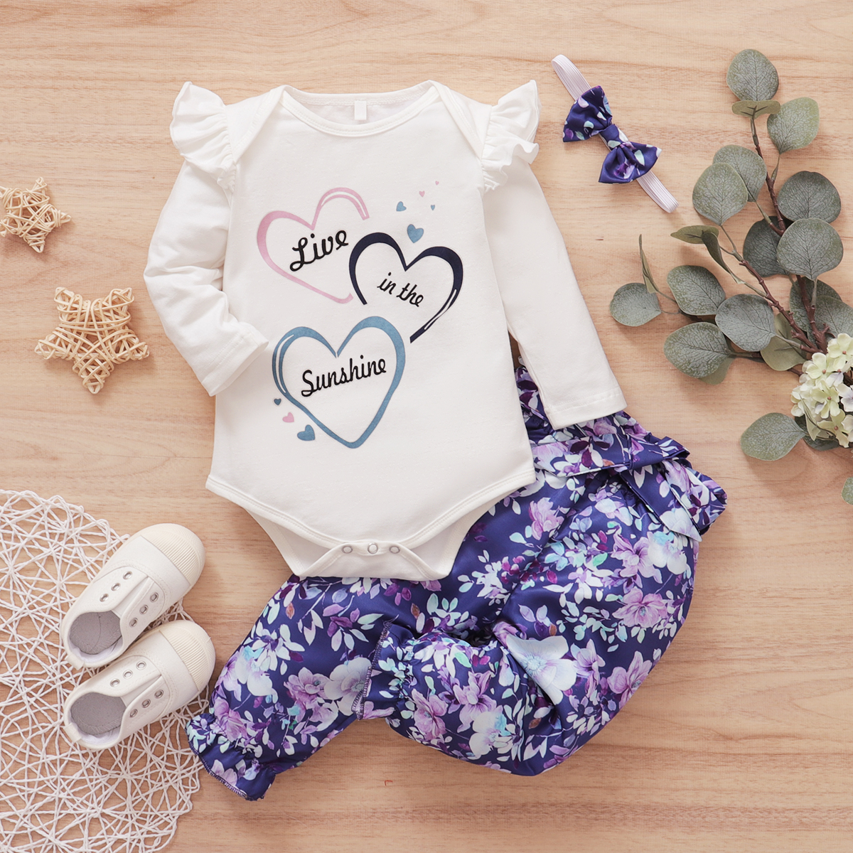 

3pcs Baby Girl Sweet Baby's Sets Romper Cotton Fashion Long Sleeve Infant Clothing Outfits