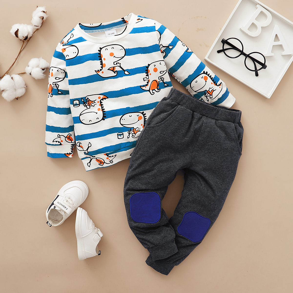 

2-piece Baby / Toddler Dinosaur Striped Top and Pants Set