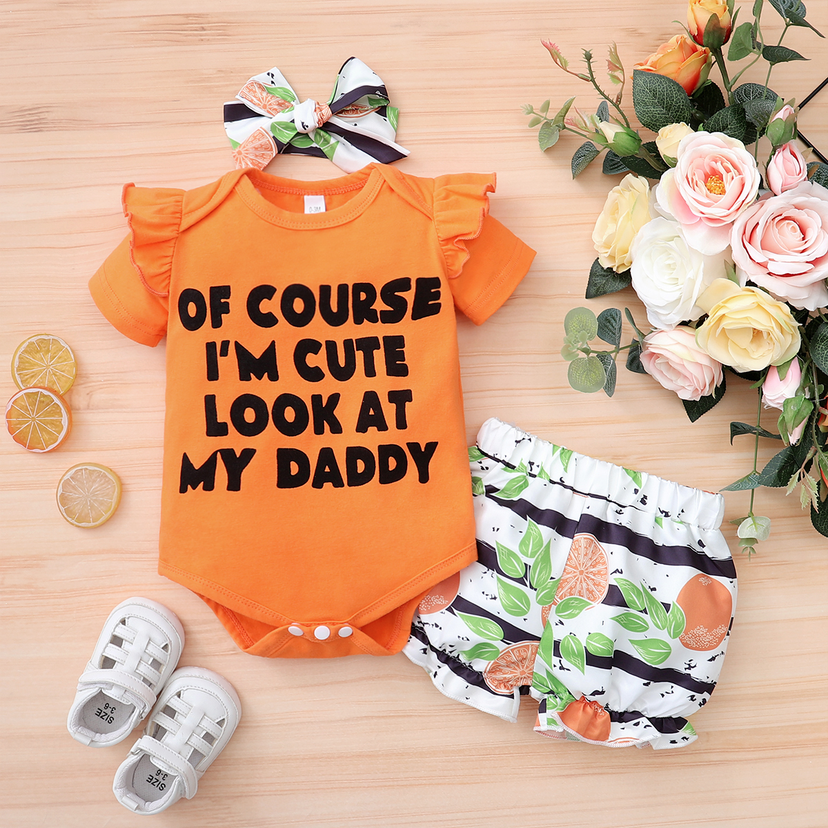 

3pcs Summer Cotton Short-sleeve Baby Unisex Sweet Letter Baby's Sets