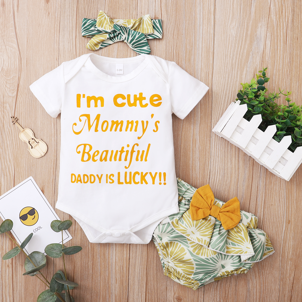 

3pcs Summer Short-sleeve Cotton Baby Girl Sweet Letter Baby's Sets
