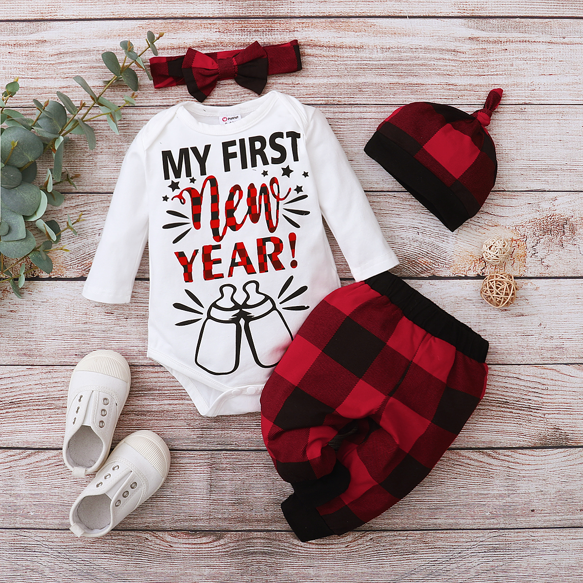 

4pcs Baby Long-sleeve Cotton Romper Unisex Retro Plaid Baby's Sets