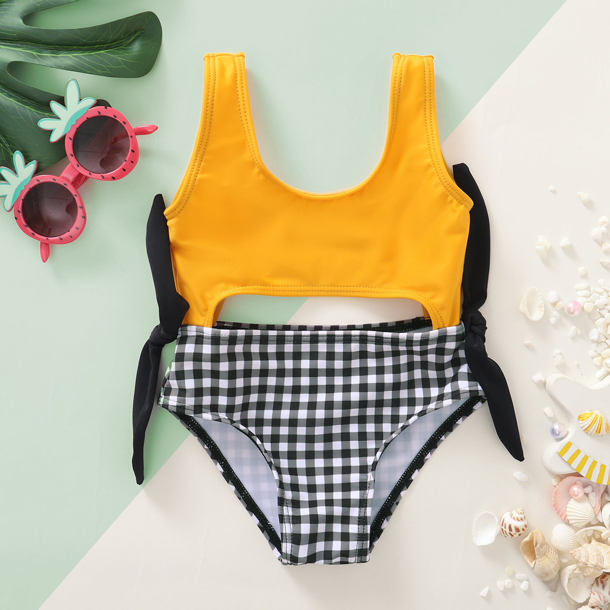 

Baby Girl Plaid Swimsuit Solid Baby Clothes