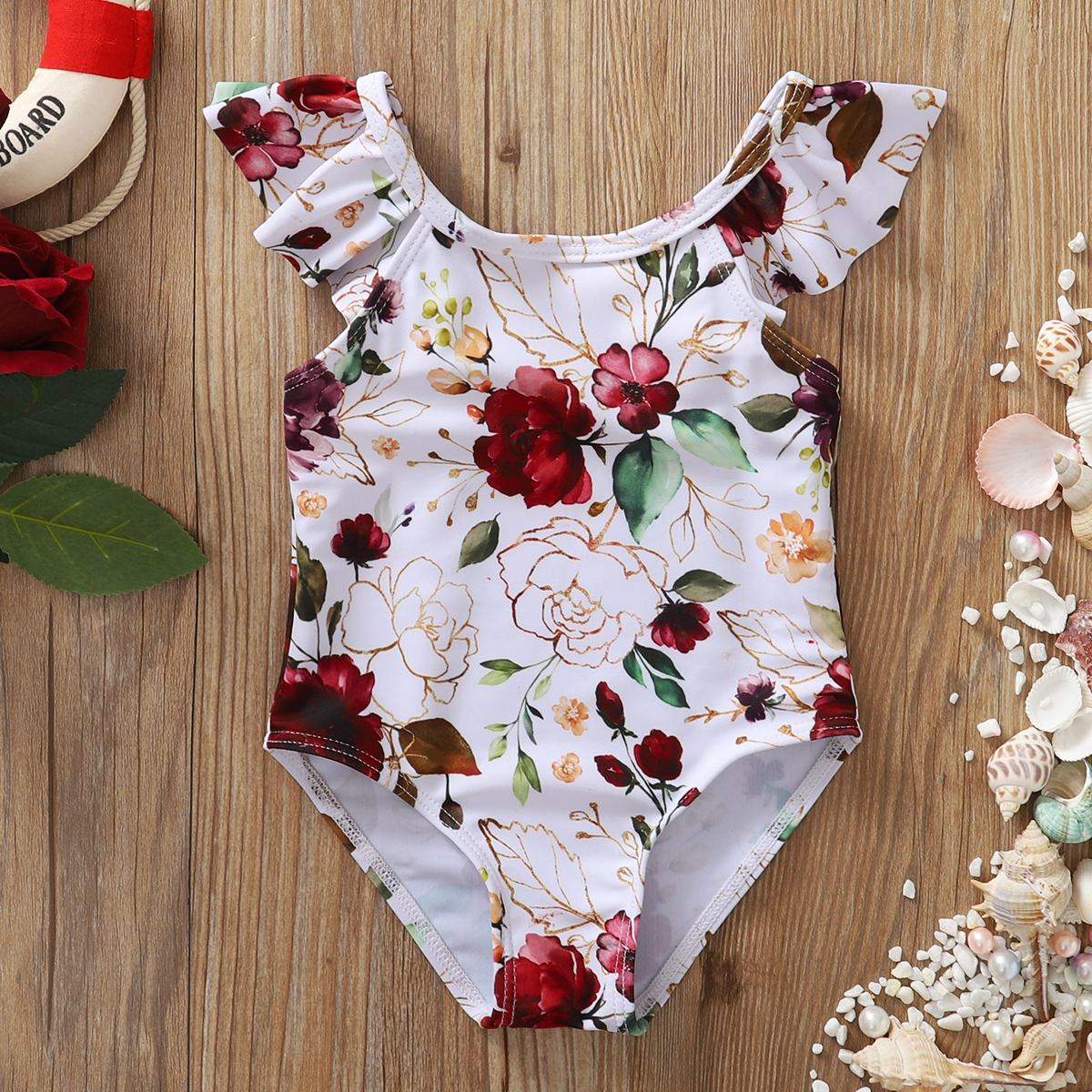

1pc Baby Girl Floral Rose Swimwear