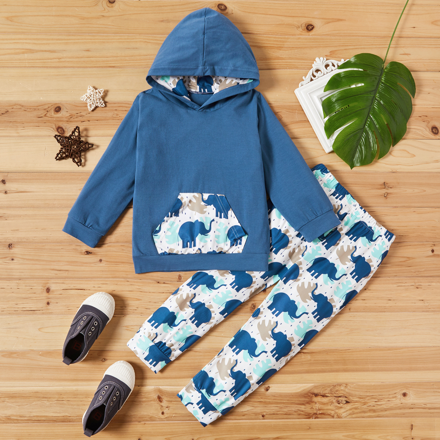 

2-piece Baby / Toddler Elephant Print Hooded Pullover and Pants Set
