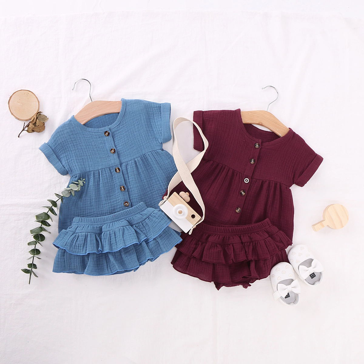 

Baby's Cotton Summer Short-sleeve Solid Cotton Skirt Baby's Sets