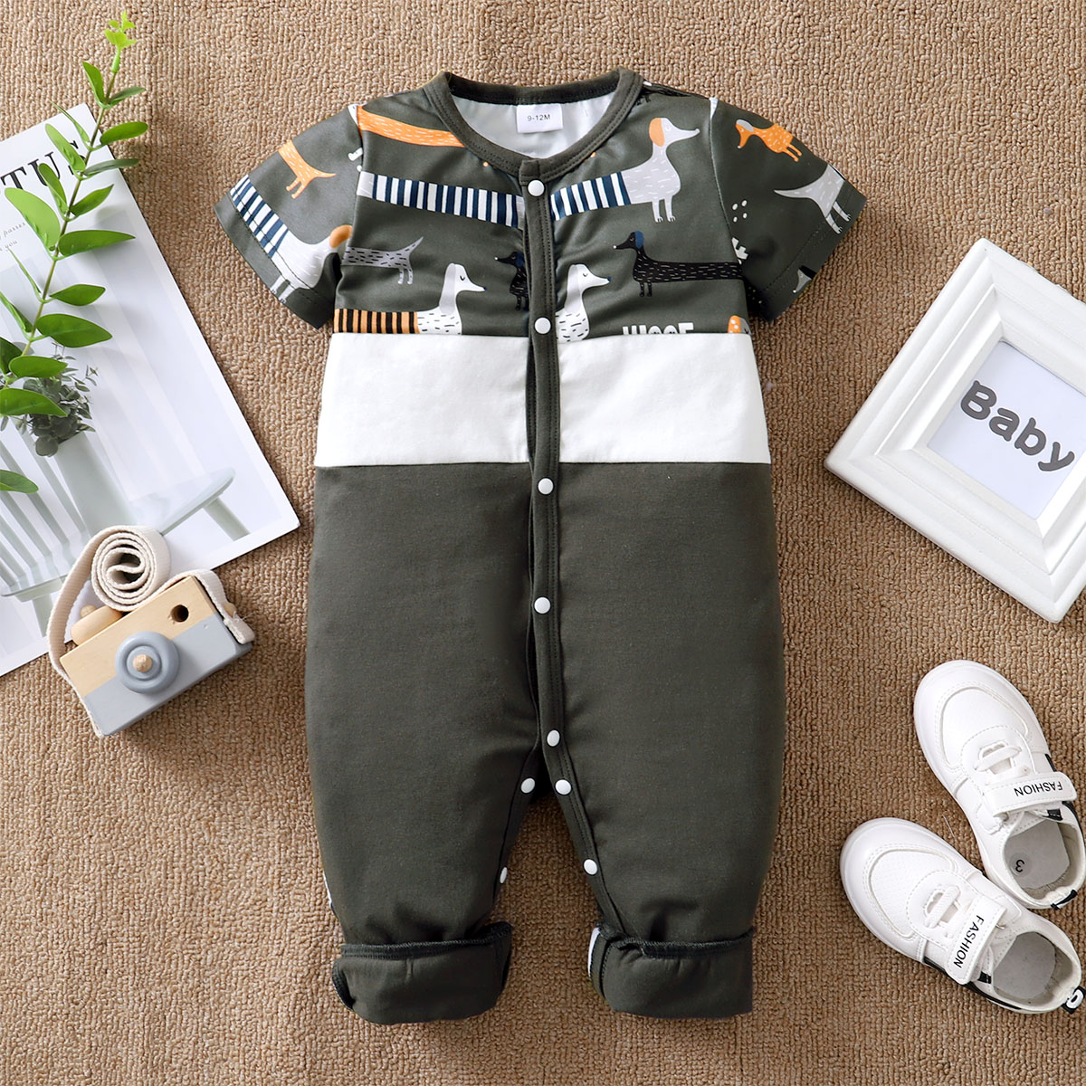 

1pcs Baby Boy Short-sleeve Casual Animal & Dog Jumpsuit