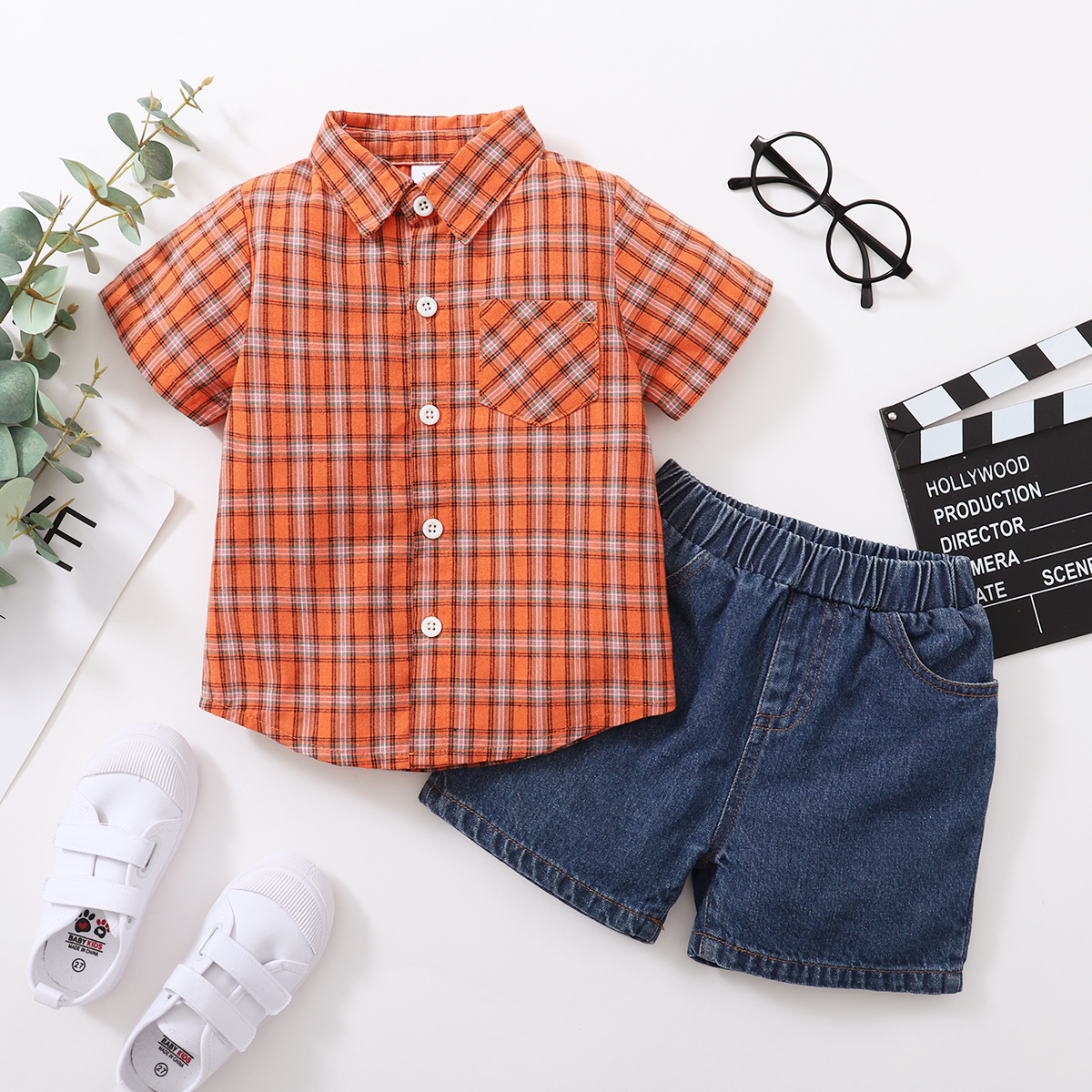 

2-piece Toddler Boy Plaid Shirt and Denim Jeans Set