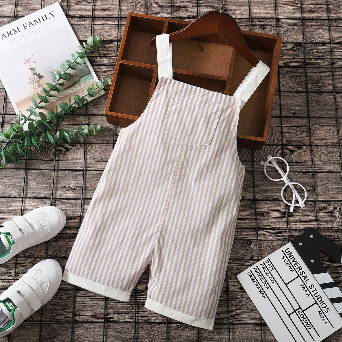 

Toddler Girl/Boy 100% Cotton Casual Striped Overalls with Pocket