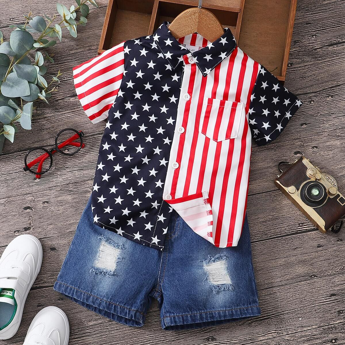 

2-piece Toddler Boy Independence Day Shirt and Denim Jeans Set